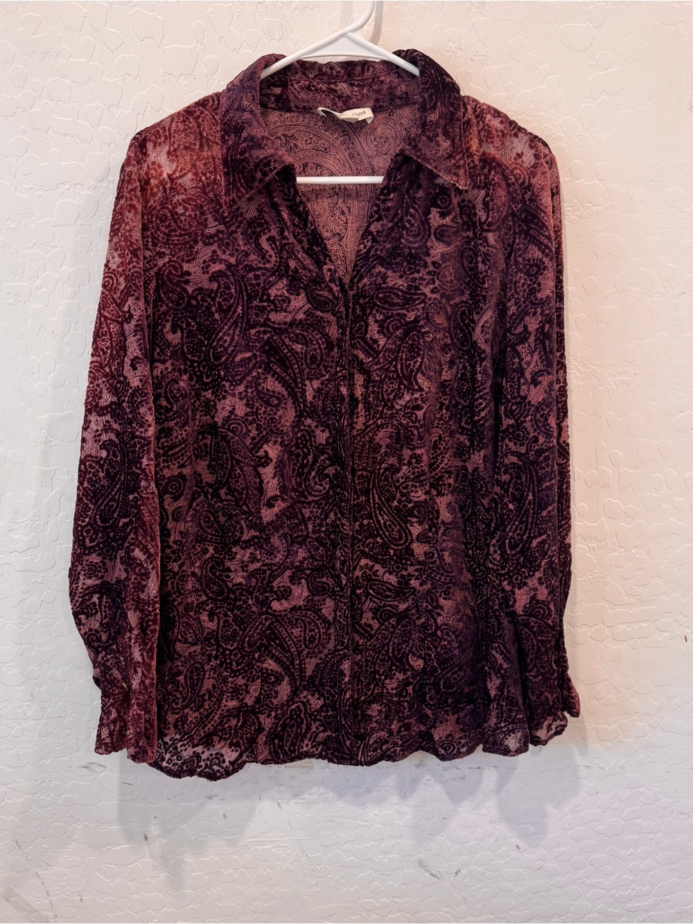Coldwater Creek Velvet Burnout Paisley Button-Front Blouse Womens 1X Purple